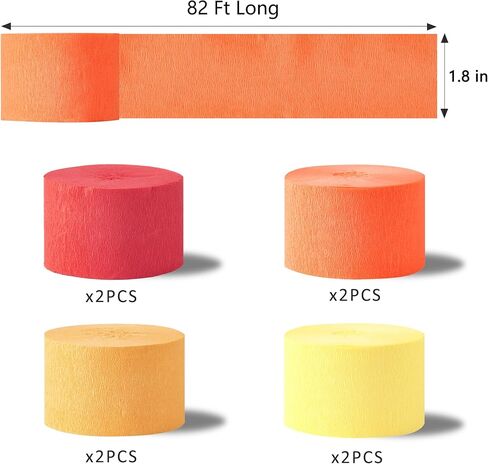 Orange Streamers Party Decorations, 8 Rolls 656ft Red Orange Yellow Crepe Paper Streamers for Thanksgiving Birthday Anniversary Firefighter Fall Decorations Supplies in Saudi Arabia
