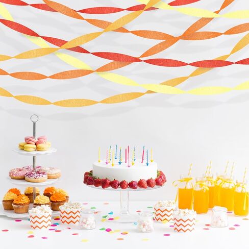 Orange Streamers Party Decorations, 8 Rolls 656ft Red Orange Yellow Crepe Paper Streamers for Thanksgiving Birthday Anniversary Firefighter Fall Decorations Supplies in Saudi Arabia