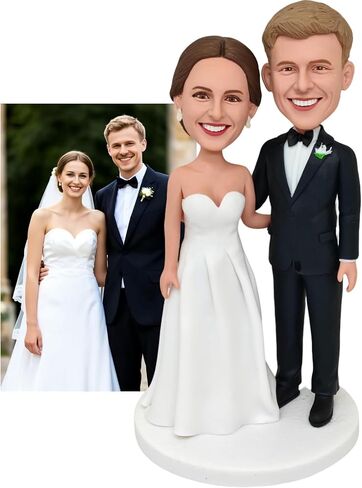 Custom Bobblehead Wedding Gifts for Couples Personalized Handmade Clay Figurine Groom Bride Statue, Fully Customizable Sculpture Doll Decor Wedding Cake Topper in Saudi Arabia
