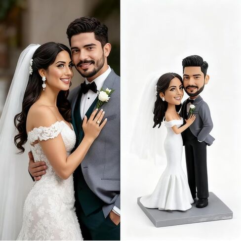 Custom Bobblehead Wedding Gifts for Couples Personalized Handmade Clay Figurine Groom Bride Statue, Fully Customizable Sculpture Doll Decor Wedding Cake Topper in Saudi Arabia