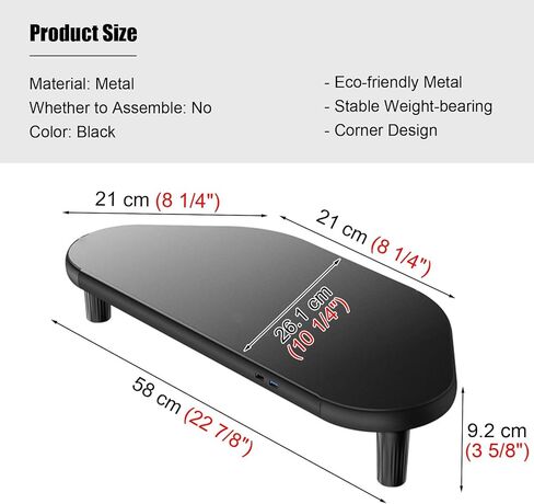 Ergonomic Monitor Stand Riser with USB Hub Ports, Black Metal Corner Screen Riser, Universal Desktop Organizer for PC Monitor, Laptop and Screen in Saudi Arabia