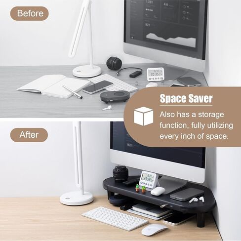 Ergonomic Monitor Stand Riser with USB Hub Ports, Black Metal Corner Screen Riser, Universal Desktop Organizer for PC Monitor, Laptop and Screen in Saudi Arabia