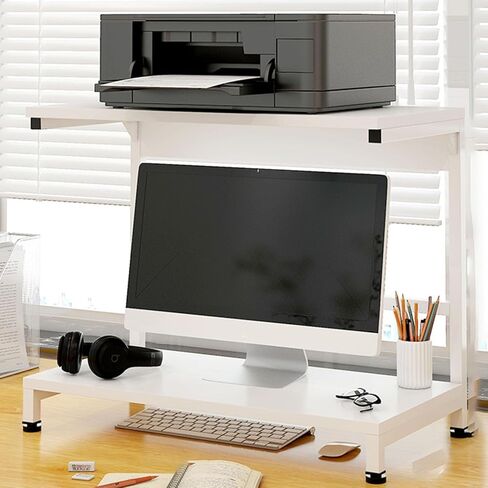 Desktop Dual Layer Monitor Riser, Office Computer Screen Stand with Rubber Foot Mats, Space Saving Desktop Organizer Shelf for Study Room (Color : White) in Saudi Arabia