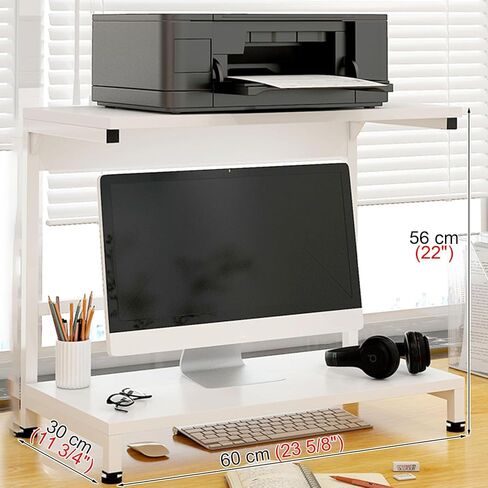 Desktop Dual Layer Monitor Riser, Office Computer Screen Stand with Rubber Foot Mats, Space Saving Desktop Organizer Shelf for Study Room (Color : White) in Saudi Arabia