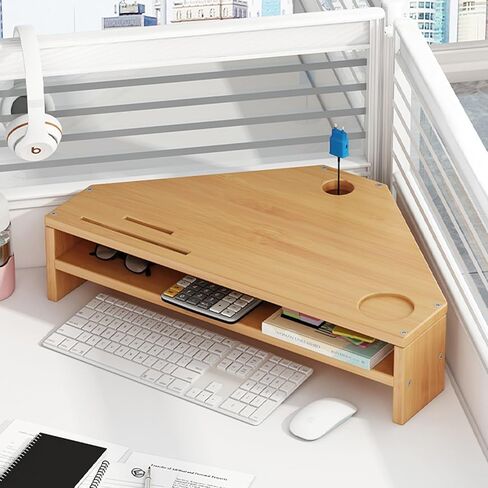 Corner Monitor Stand Solid Wood Corner Monitor Riser for Desk, Ergonomic Office Desktop Corner Shelf, Triangle Computer Stand with Storage, Save Space Laptop Risers in Saudi Arabia