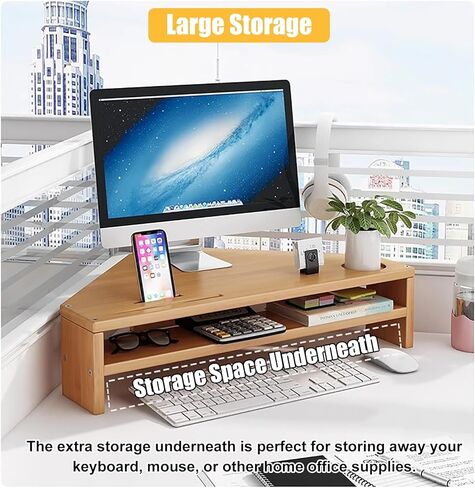 Corner Monitor Stand Solid Wood Corner Monitor Riser for Desk, Ergonomic Office Desktop Corner Shelf, Triangle Computer Stand with Storage, Save Space Laptop Risers in Saudi Arabia