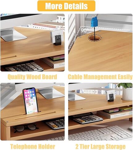 Corner Monitor Stand Solid Wood Corner Monitor Riser for Desk, Ergonomic Office Desktop Corner Shelf, Triangle Computer Stand with Storage, Save Space Laptop Risers in Saudi Arabia