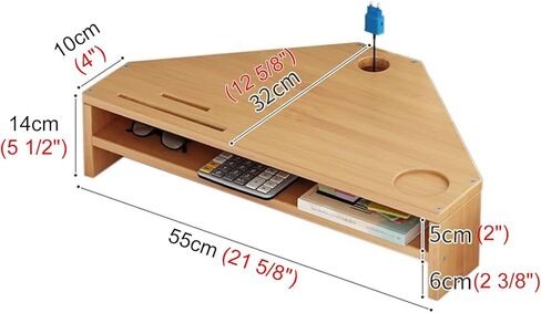 Corner Monitor Stand Solid Wood Corner Monitor Riser for Desk, Ergonomic Office Desktop Corner Shelf, Triangle Computer Stand with Storage, Save Space Laptop Risers in Saudi Arabia