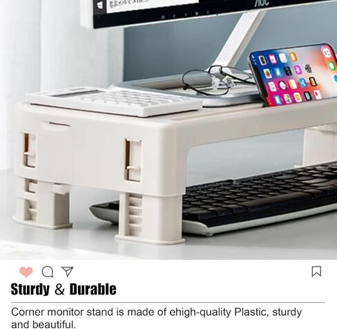 Beige Monitor Stand with Height Adjustable Function, Universal Computer Screen Riser, Space Saving Study Room/Office Desktop Storage Rack in Saudi Arabia