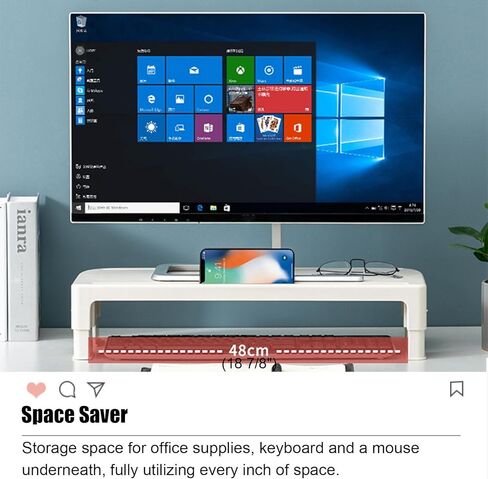 Beige Monitor Stand with Height Adjustable Function, Universal Computer Screen Riser, Space Saving Study Room/Office Desktop Storage Rack in Saudi Arabia