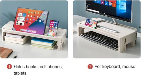 Beige Monitor Stand with Height Adjustable Function, Universal Computer Screen Riser, Space Saving Study Room/Office Desktop Storage Rack in Saudi Arabia