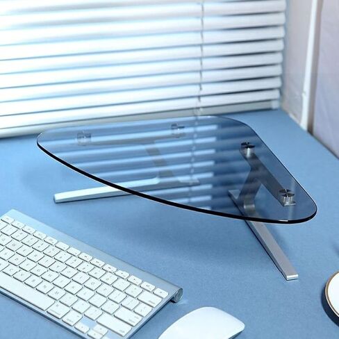 Clear Triangle Monitor Stand, Tempered Glass Desktop Corner Screen Riser 4" High, Ergonomic Computer Desk Organizer Shelf with Aluminum Leg in Saudi Arabia