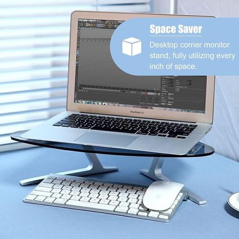 Clear Triangle Monitor Stand, Tempered Glass Desktop Corner Screen Riser 4" High, Ergonomic Computer Desk Organizer Shelf with Aluminum Leg in Saudi Arabia