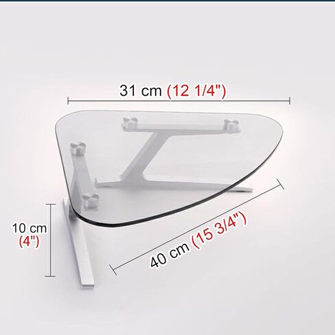 Clear Triangle Monitor Stand, Tempered Glass Desktop Corner Screen Riser 4" High, Ergonomic Computer Desk Organizer Shelf with Aluminum Leg in Saudi Arabia