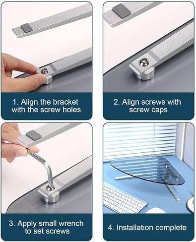 Clear Triangle Monitor Stand, Tempered Glass Desktop Corner Screen Riser 4" High, Ergonomic Computer Desk Organizer Shelf with Aluminum Leg in Saudi Arabia