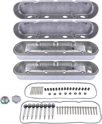 Pair Black Finned Cast Aluminum Valve Covers with Coil Mounts and Covers Replacement for Chevy SBC LS V8 293 325 376 427 LS1 LS2 LS3 LS6 LS7 in Kuwait
