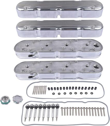 Pair Black Finned Cast Aluminum Valve Covers with Coil Mounts and Covers Replacement for Chevy SBC LS V8 293 325 376 427 LS1 LS2 LS3 LS6 LS7 in Kuwait