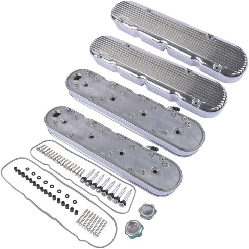 Pair Black Finned Cast Aluminum Valve Covers with Coil Mounts and Covers Replacement for Chevy SBC LS V8 293 325 376 427 LS1 LS2 LS3 LS6 LS7 in Kuwait