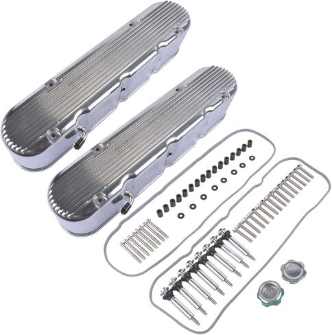 Pair Black Finned Cast Aluminum Valve Covers with Coil Mounts and Covers Replacement for Chevy SBC LS V8 293 325 376 427 LS1 LS2 LS3 LS6 LS7 in Kuwait