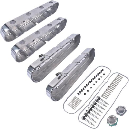 Pair Black Finned Cast Aluminum Valve Covers with Coil Mounts and Covers Replacement for Chevy SBC LS V8 293 325 376 427 LS1 LS2 LS3 LS6 LS7 in Kuwait