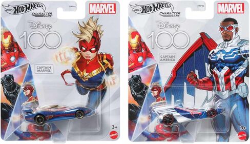 Hot Wheels Disney 100 Marvel Character Cars, Captain America and Captain Marvel, Bundle of 2 Collectible Die-Cast Vehicles in Saudi Arabia