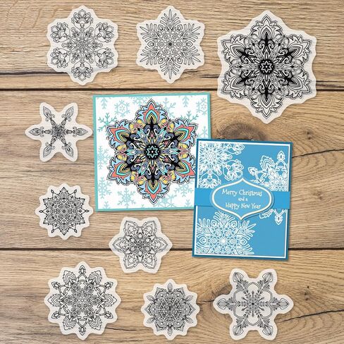 9 PCS Mandala Flowers Clear Stamps for Card Making Photo Album Decorations, Decorative Flowers Background Silicone Stamps Classic Snowflake Transparent Rubber Stamps Seal for DIY Scrapbooking Supplies in Saudi Arabia