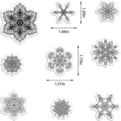 9 PCS Mandala Flowers Clear Stamps for Card Making Photo Album Decorations, Decorative Flowers Background Silicone Stamps Classic Snowflake Transparent Rubber Stamps Seal for DIY Scrapbooking Supplies in Saudi Arabia
