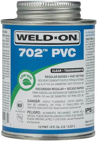 Weld-On 10976 702 أسمنت مذيب عالي القوة PVC ذو جسم عادي - سريع الإعداد ومنخفض المركبات العضوية المتطايرة، شفاف، 1 لتر (16 أونصة سائلة) in Kuwait