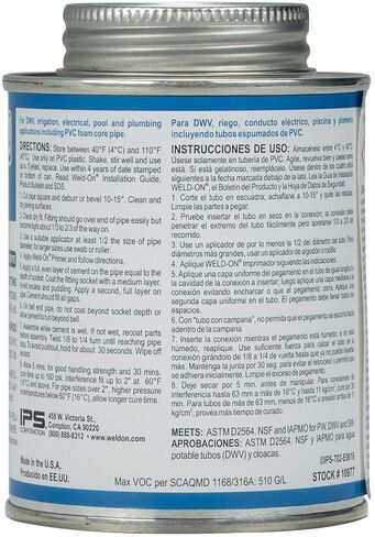 Weld-On 10976 702 أسمنت مذيب عالي القوة PVC ذو جسم عادي - سريع الإعداد ومنخفض المركبات العضوية المتطايرة، شفاف، 1 لتر (16 أونصة سائلة) in Kuwait