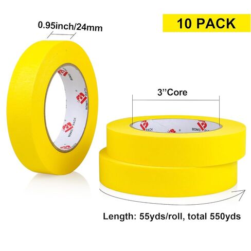 BOMEI PACK Yellow Painters Tape 1 Inch Bulk - Paint Tape 10 Rolls x 1 Inch x 55 Yards - Painter's Tape Yellow Masking Tape for Walls Painting, DIY Crafting, and School Projects, Total 550 Yards in Saudi Arabia