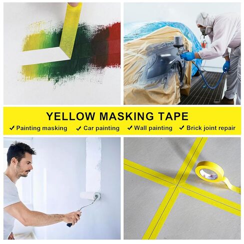 BOMEI PACK Yellow Painters Tape 1 Inch Bulk - Paint Tape 10 Rolls x 1 Inch x 55 Yards - Painter's Tape Yellow Masking Tape for Walls Painting, DIY Crafting, and School Projects, Total 550 Yards in Saudi Arabia