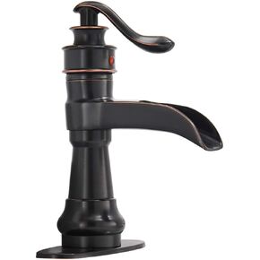 Bathroom Vessel Sink Faucet Oil Rubbed Bronze Black Farmhouse Waterfall Single Hole Tall with Pop Up Drain Assembly Without Overflow One Hole Mixer Tap Deck Mount Commercial in Kuwait