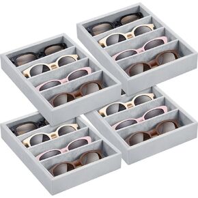 Amylove 4 Pcs Large Glasses Box Tray 8 Grids Stackable Jewelry Display Organizer Detachable Sunglass Holder (Beige) in Kuwait