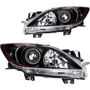 مجموعة مصابيح أمامية PHILTOP، بديلة لمازدا 3 2010-2013، عدسات شفافة عاكسة للعنبر باللون الأسود للمصابيح الأمامية in Kuwait