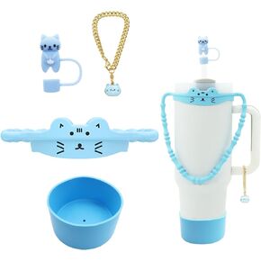 مجموعة إكسسوارات أكواب مكونة من 5 قطع لكوب ستانلي بسعة 30 أونصة و40 أونصة بمقبض، بما في ذلك حزام مقبض زجاجة المياه السيليكون، وغطاء علوي من القش على شكل حيوانات لطيفة، وحذاء سفلي، وحليات ستانلي اللطيفة in Kuwait