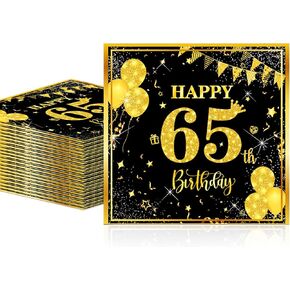 40pcs Gorgeous Black and Gold Birthday Napkins - Exceptional 13th Birthday Decorations for Boys and Girls Parties, Disposable Paper Beverage Napkins in Kuwait