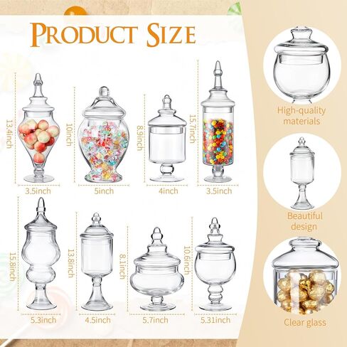 6 Sets Glass Apothecary Jars with Lids and Scoops 3 Styles Clear Candy Jars with Lids for Candy Buffets Candy Display Containers Bath Salt Container for Cookie Crafts Bathroom Kitchen Storage in Saudi Arabia