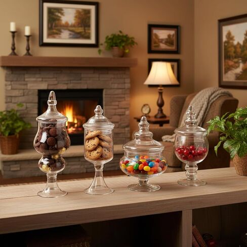 6 Sets Glass Apothecary Jars with Lids and Scoops 3 Styles Clear Candy Jars with Lids for Candy Buffets Candy Display Containers Bath Salt Container for Cookie Crafts Bathroom Kitchen Storage in Saudi Arabia