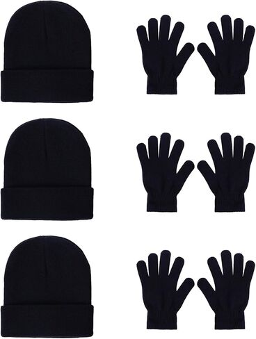 6 Pack Winter Hats and Gloves Beanies Hats and Gloves Set Warm Beanies Hats Elasticity Full Finger Gloves for Cold Weather in Kuwait
