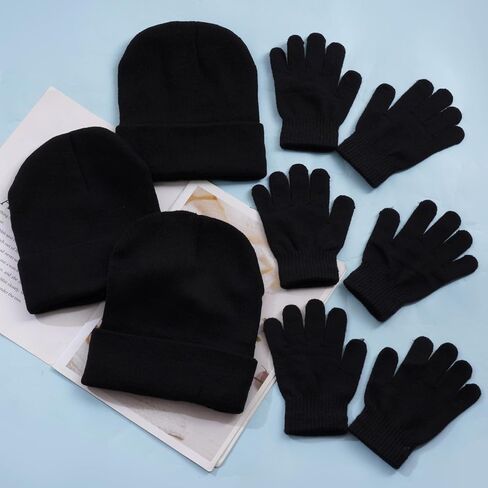 6 Pack Winter Hats and Gloves Beanies Hats and Gloves Set Warm Beanies Hats Elasticity Full Finger Gloves for Cold Weather in Kuwait