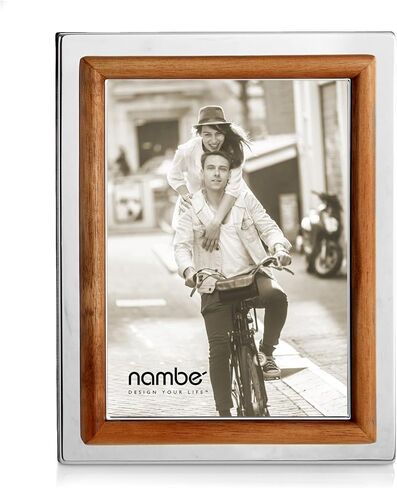 Nambe Hayden Picture Frame, 5" x 7" | Vintage and Contemporary Design | Tabletop Display and Home Office Décor | Made of Silver Plate, Acacia Wood, and Glass | Designed by Mike Altomari in Kuwait