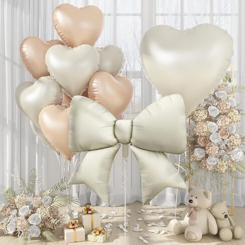 بالونات على شكل قلب وردي أبيض مقاس 30 بوصة، بالونات كبيرة من رقائق القوس، 10 قطع بالون بعقدة وردية عملاقة مقاس 38 بوصة مع مجموعة بالونات هيليوم على شكل قلب كريمي مقاس 18 بوصة للنساء وحفلات أعياد الميلاد وحفلات الزفاف وحفلات الزفاف in Kuwait