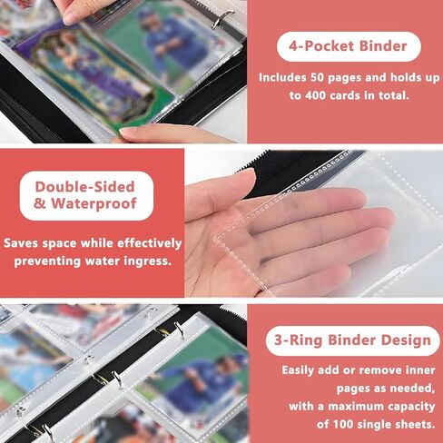 Trading Card Binder, 4 Pockets 400 Card Holder Collector Album with 50 Removable Sleeves, Portable Trading Collection Album for photocard kpop mtg/TCG Game Football Sports Cards, Colorful Art in Saudi Arabia