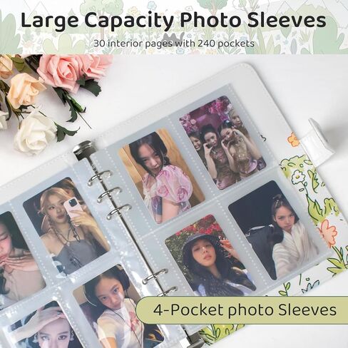 A5 Kpop Photocard Binder with 30 4-Pocket Pages (240 Card Slots),6 Ring A5 Binder Card Collector Album,PU Leather Binder Cover with Magnetic Buckle Closure for Organizing Trading Card(White) in Saudi Arabia