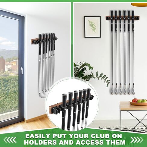 Wooden Golf Club Holder 8 Clips Golf Club Rack Golf Organizer for Garage Wall Display Golf Club Wall Mount Golf Club Hanger with Screws for Golf Club Putters, Grip up Type in Kuwait