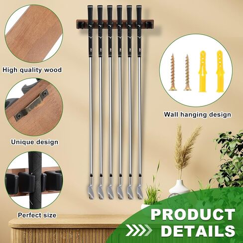 Wooden Golf Club Holder 8 Clips Golf Club Rack Golf Organizer for Garage Wall Display Golf Club Wall Mount Golf Club Hanger with Screws for Golf Club Putters, Grip up Type in Kuwait