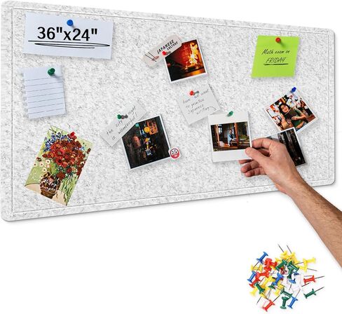 Foldable Bulletin Board, 36x24 Inch Cork Board Alternative, Felt Pin Board for Wall Mounting, Photo Board Self-Adhesive Surface, Vision Board Decoration for Office, Home, Classroom, 35 Pushpins, Gray in Saudi Arabia