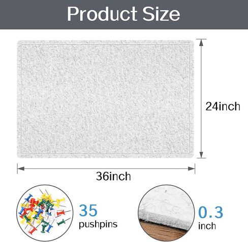 Foldable Bulletin Board, 36x24 Inch Cork Board Alternative, Felt Pin Board for Wall Mounting, Photo Board Self-Adhesive Surface, Vision Board Decoration for Office, Home, Classroom, 35 Pushpins, Gray in Saudi Arabia