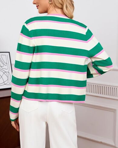 Women's Cardigan Sweater Open Front Color Block Button Down Knit Tweed Jackets Fall Cropped Coat in Kuwait