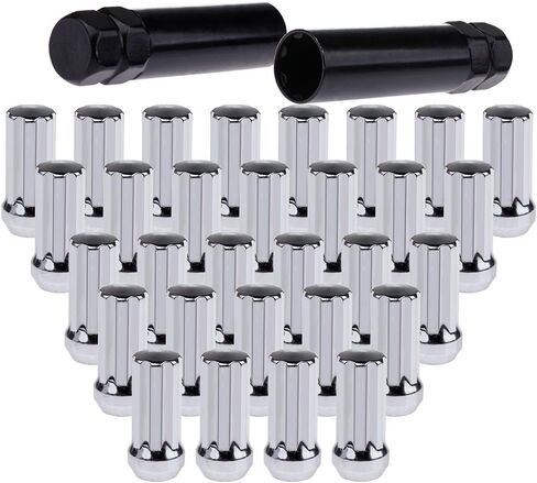 SCITOO 32pcs 9/16" Wheel Lug Nuts Set Tall 2 * 0.90 Closed End Lug Nuts +2 Socket Key Replacement fit for Dodge for Ford for Ram OEM Factory Chrome in Saudi Arabia